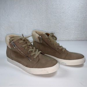 DV Dolce Vita Womens 10 Anjel Faux Fur Lace Up Sneakers Taupe Display Model 7075